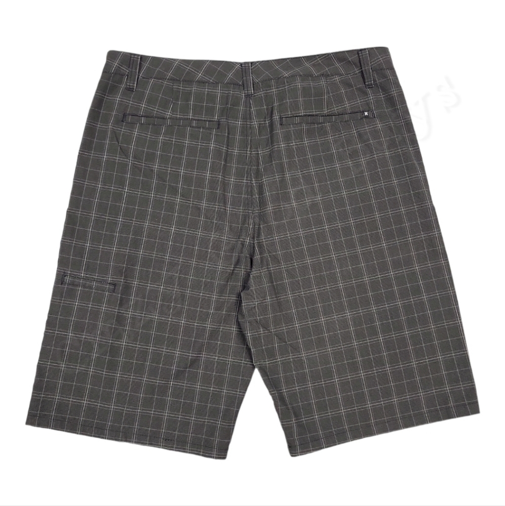 Hurley Barcelona Walk Shorts Black Gray Plaid Check, Size 36, 11" Inseam - Picture 2 of 6